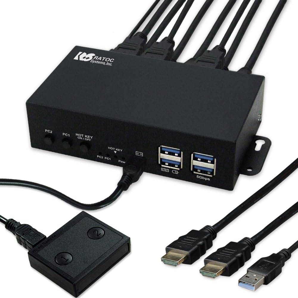 RATOC Systems 4K60Hz Dual Display HDMI KVM Switch for PC (RS-260UH2-4K) - Dual Monitors (2 Monitors)