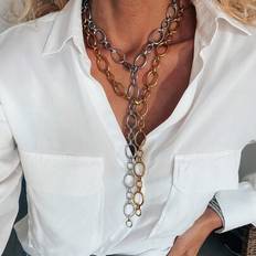 1 st 80 cm Kvinnor Vintage Punk Rostfritt Stål Chunky Smycken Lång Y Tie Halsband Länkkedja Lariat Halsband För Fest Och Daglig Dekoration - Silver (80 cm)