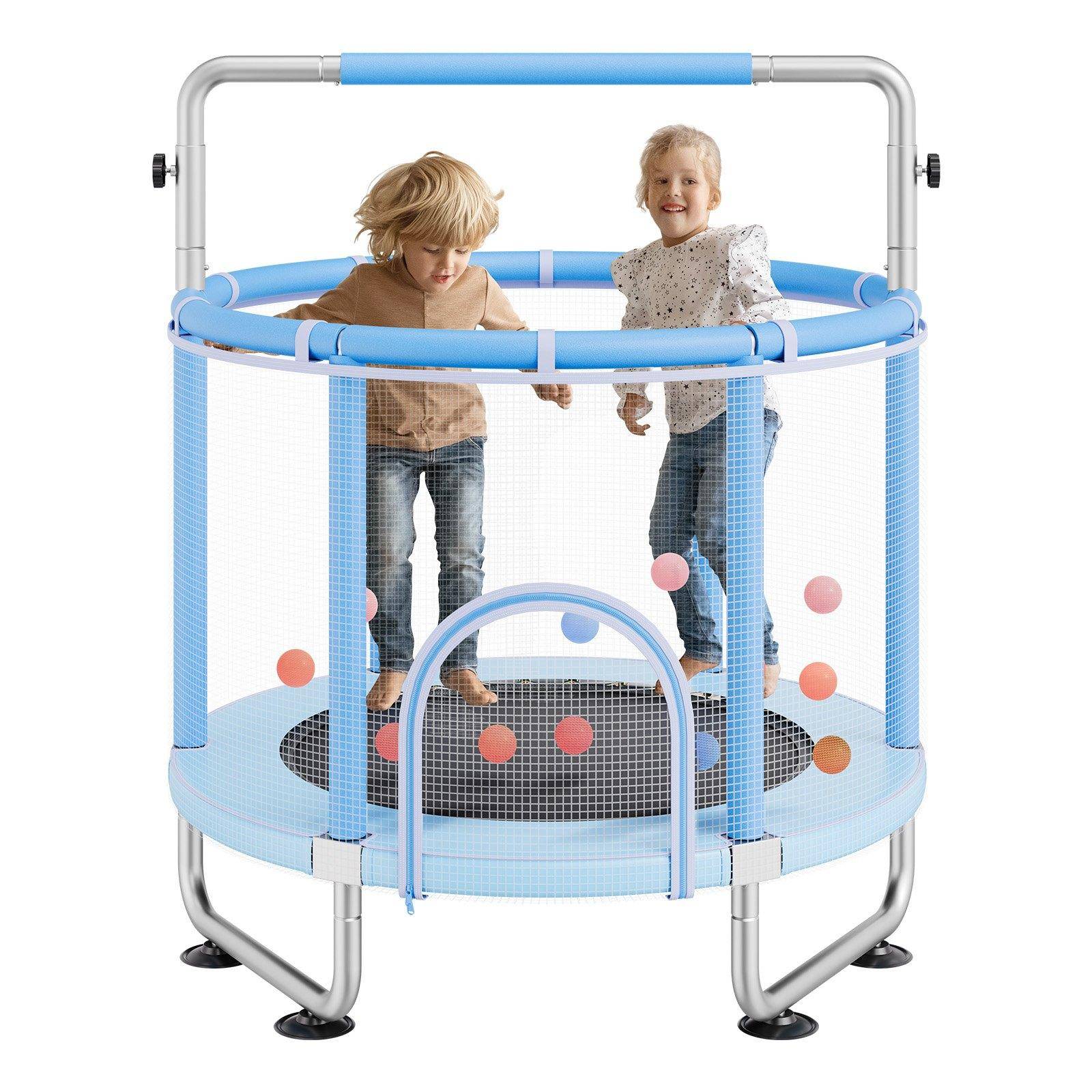 VEVOR 55  Studsmatta för barn, 4,6 fot inomhus/utomhus studsmatta, Mini studsmatta för småbarn med säkerhetsnät och basketkorg blå