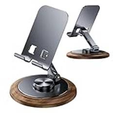 Bordstelefonställ, Mobiltelefonhållare | Justerbart mobiltelefonfäste i metall med träfot - 360 graders roterande smartphone bordsställ, bärbara skrivbordstillbehör för mobiltelefon, surfplatta