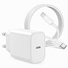 iPhone 12 13 snabbladdare med laddkabel, [MFi-certifierad] iPhone-kabel med strömförsörjning, USB C-laddare, Apple laddningsadapter, kontakt med blixtkabel för iPhone 14 Max/13 Mini/12 Pro Max/11