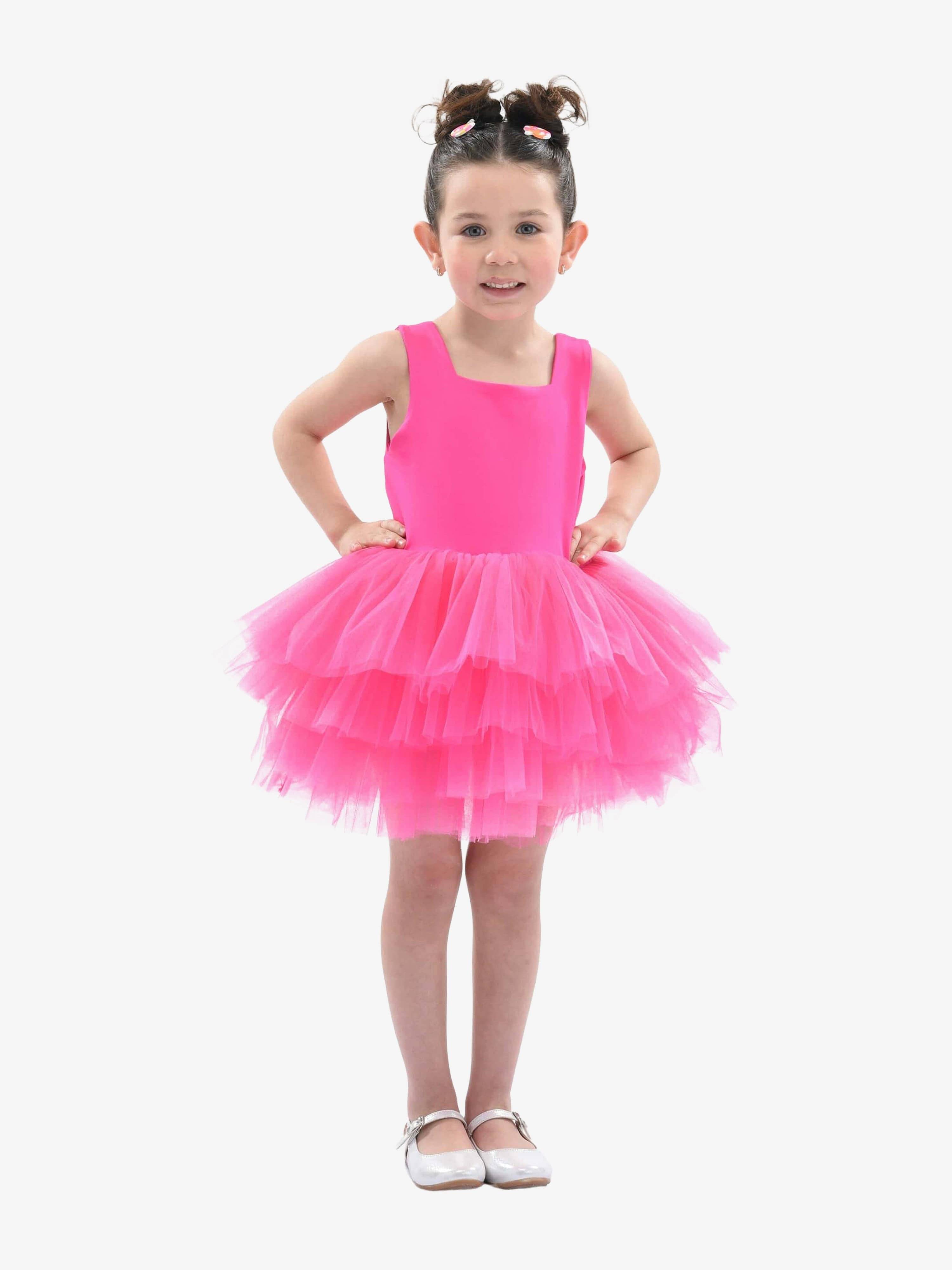 Pink Rouge Solid Tutu Dress - Pink / 2Y (2Y)