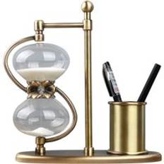 Timglas sand timer för 15 min 30 min 60 min bordsskiva metall klocka & klocka + pennhållare för heminredning