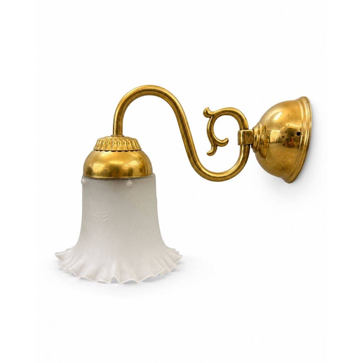 Vintage by Bright 1-2-3 Vägglampa Mässing Med Volangskärm Glas