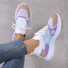Color Block Lace-up Front Running Shoes, Multicolor Knit Running Shoes For Women, Athletic Trainers - Multicolor - CN36,CN37,CN38,CN39,CN40,CN41,CN42,CN43