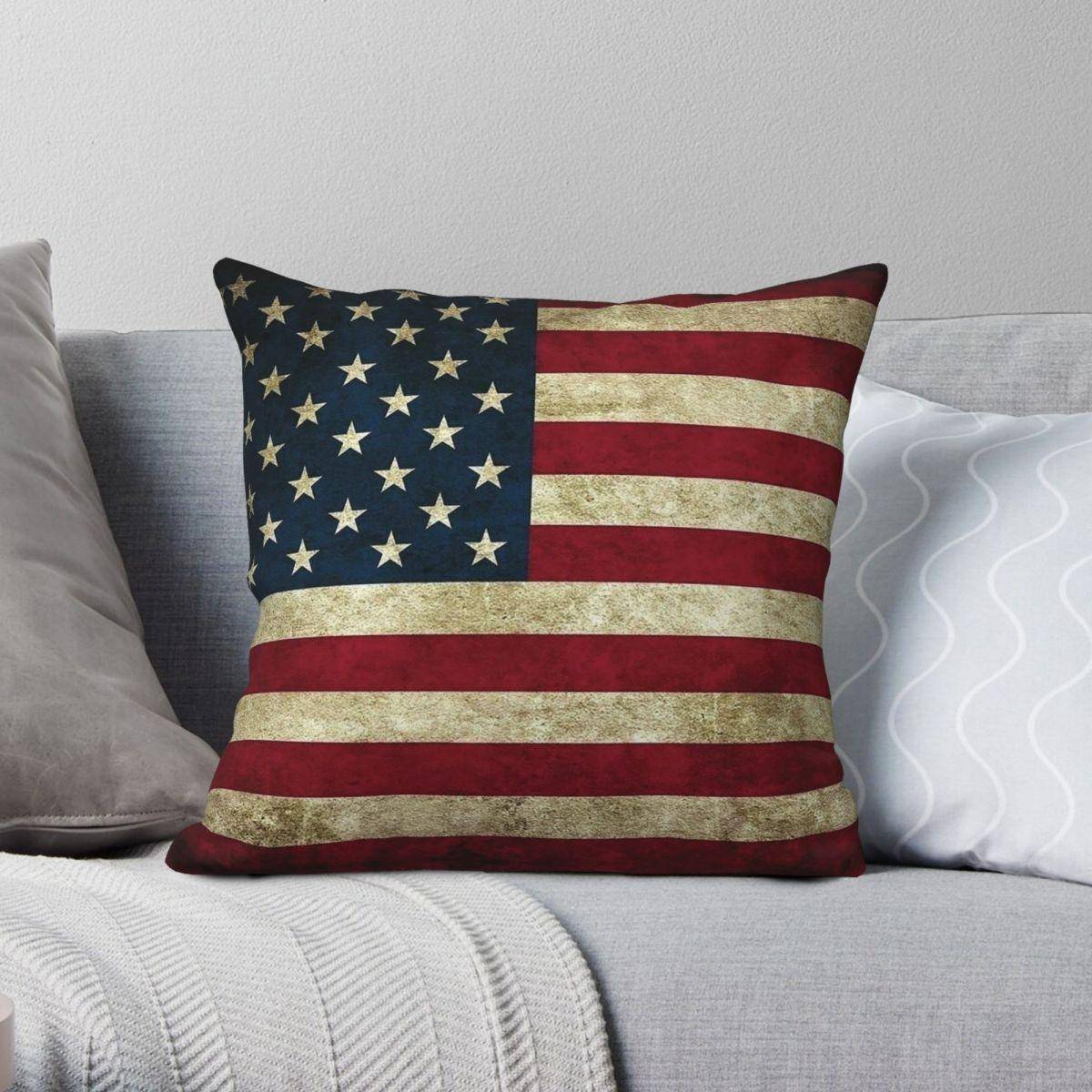 Amerikansk flagga Vintage Fyrkantigt Kuddfodral Polyester Linne Sammet Tryckt Dragkedja Dekorativ Sängkudde Fodral x