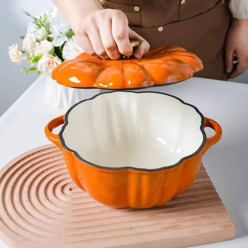 Gjutjärnsgryta med pumpa Emaljerad kokkärlssats gjutjärnsgrytor och stekpannor Köksaccessoarer Non-stick-grytor för matlagning hot pot