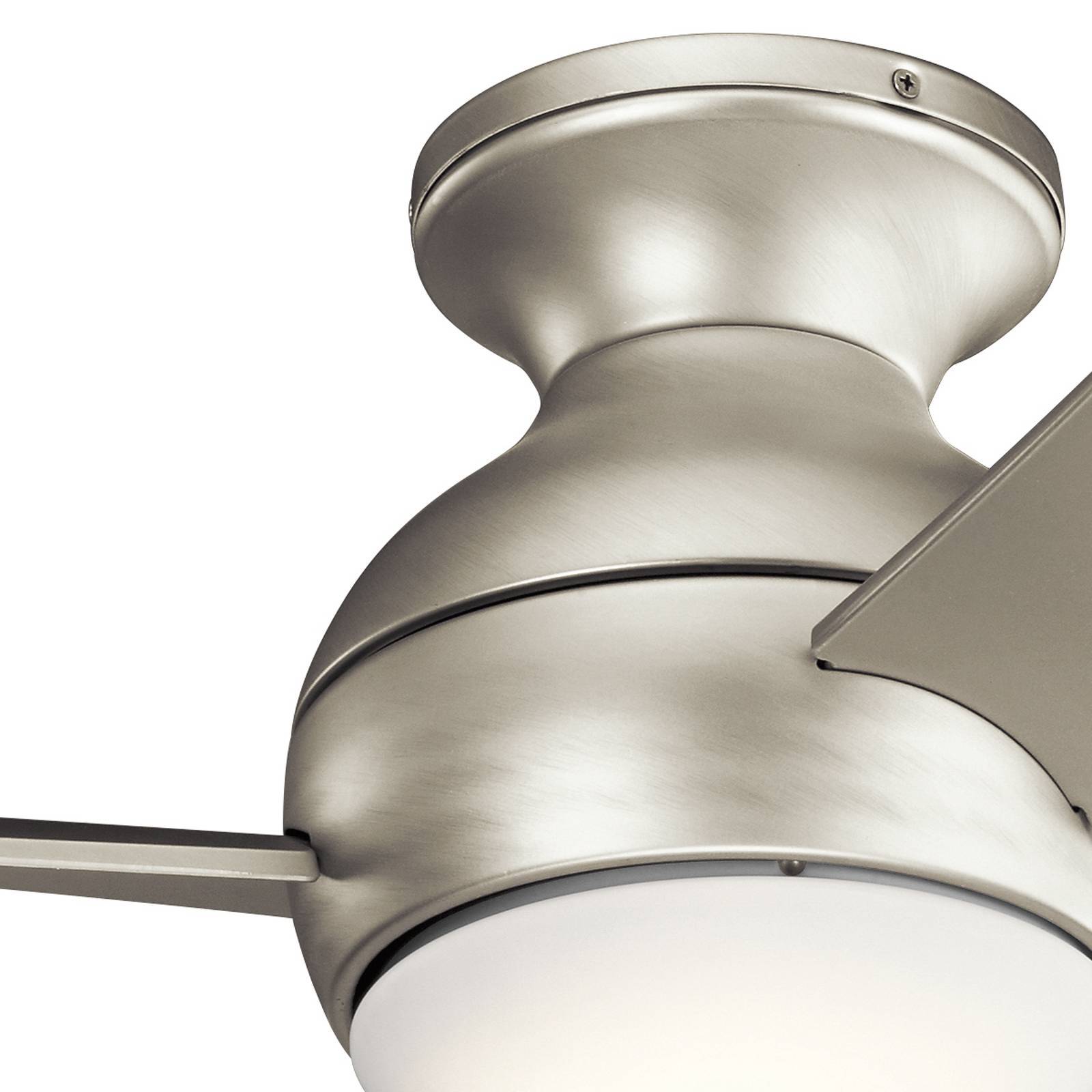 KICHLER LED-takfläkt Sola, IP23 nickel dimbar, Aluminium / grå / zink, Vardagsrum / matsal, Syntetmaterial