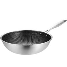 BESTonZON Panna, wokpanna, non-stick-stekpannor med bikakebeläggning, reptålig induktionskokkärl, F r - gasspis induktionspanna