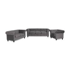 Chesterfield Lyx Soffgrupp 3+2+1 i Sammet - Mörkgrå Grå Manor House
