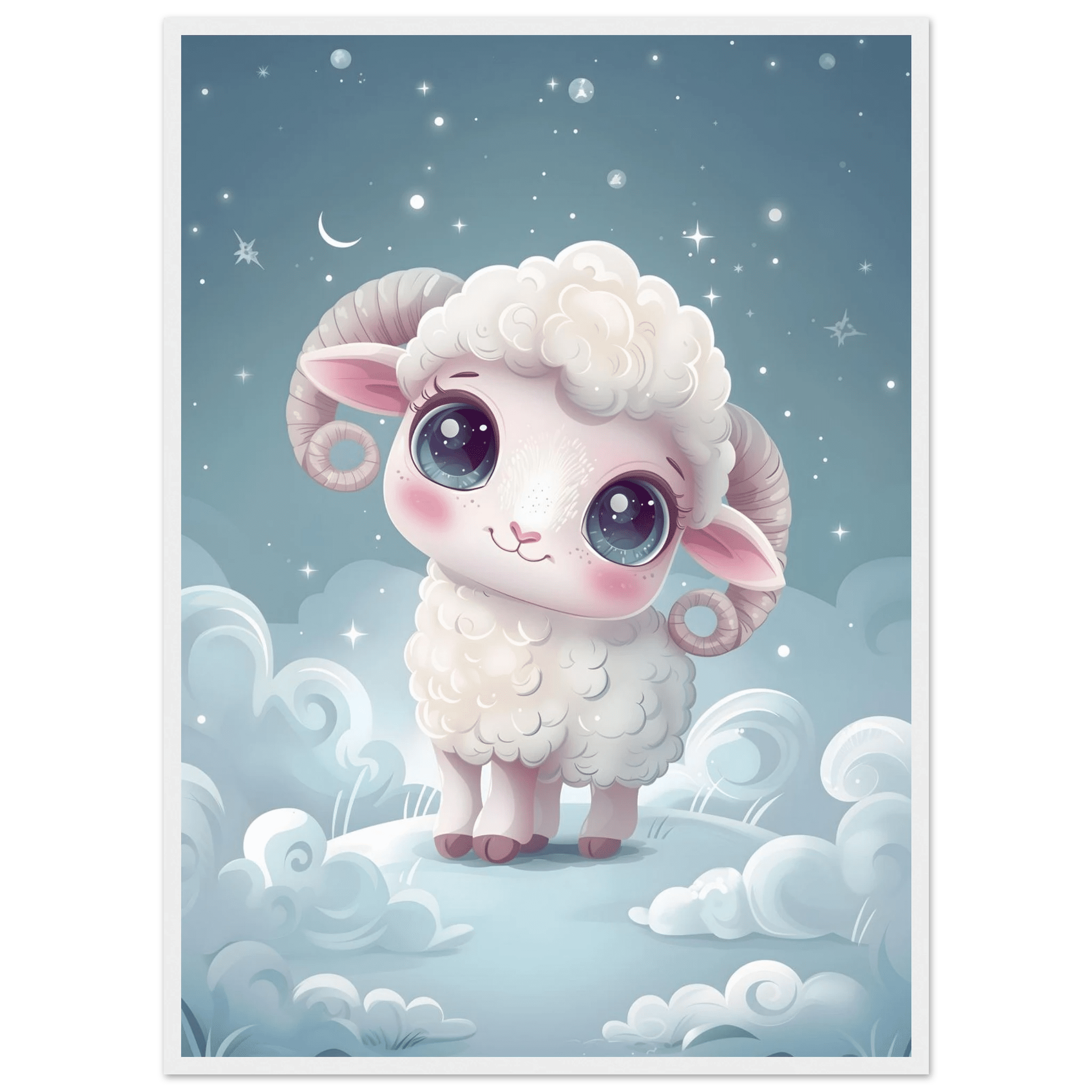 Fårposter-50x70 cm / 20x28″ / Med ram / Vit