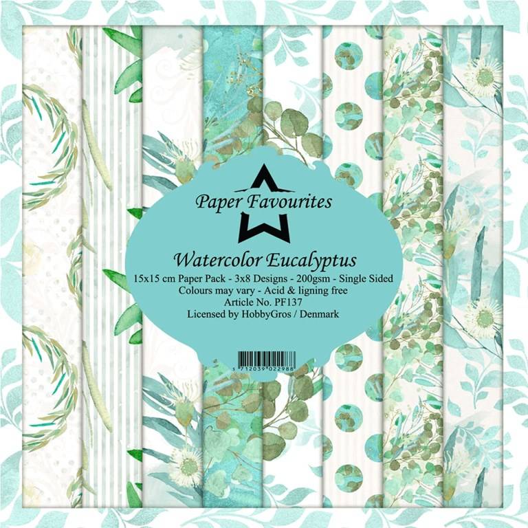 Scrapbookingpapper - 15x15cm - Watercolor Eucalyptus