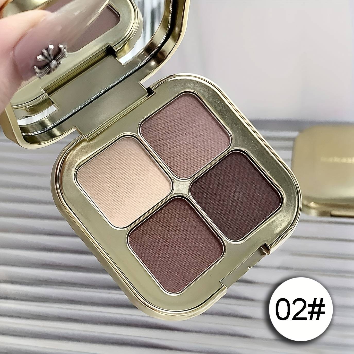 TEMU Fashionable 4-color Eyeshadow Palette Golden Texture Outer Appearance, Matte Colors Pearlescent Colors Light Beige Purple Pink For Touch-ups, Super Long- Application Easy To Blend, Easy To