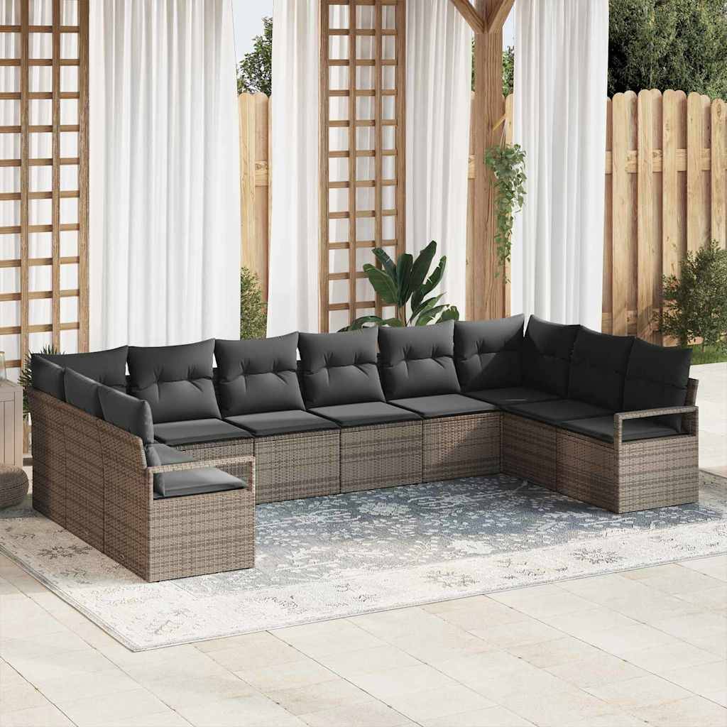 vidaXL Havesofa Sæt 10 stk. Grå polyrattan