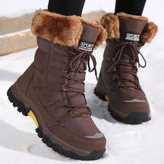 New Thick Thermal Lined High-Top Anti-Slip Winter Tall Boots For Women, Plus Size, Warm, Fashion Waterproof Snow Boots For Outdoor Hiking - Brown - EUR36,EUR37,EUR38,EUR39,EUR40,EUR41,EUR42