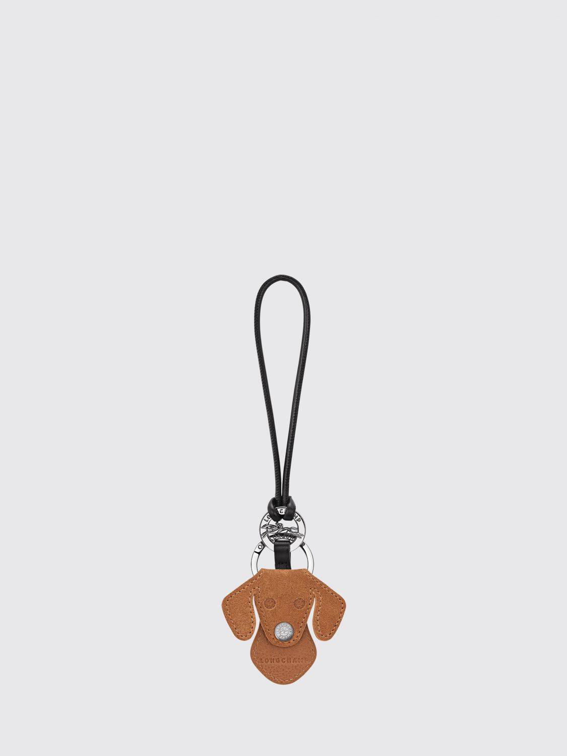 LONGCHAMP Dog Suede Leather Animal-Shaped Keychain with Ring - OS