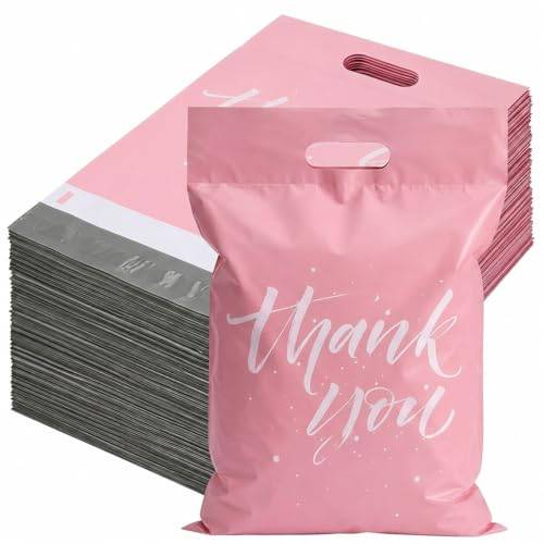 Switory 25 st paketväskor 10 x 13 (26,2 x 33,0 cm) postpåsar, fraktväskor med handtag, postpåsar för kläder, postpåsar med självhäftande paketväskor, rosa – tackdesign