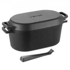 VEVOR Emaljeret støbejernsgryde, 3,3 l gryde med låg og dobbelte håndtag, robust og holdbar pande, kompatibel med induktionsovn op til 260 ℃, til braisering, gryderetter, stegning, brødbagning, sort