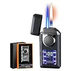 Multifunktionell Dual Flame-tändare med färgat ljus, Jet Flame och Soft Flame 2 i 1, vindtätare, justerbar, återfyllbar butan-tändare, present till män(F)