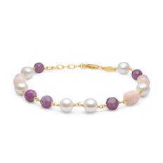 Mads Z "Treasure" armbånd 14kt. guld m. pink opal, rubin og perle (18,5-20,5cm)