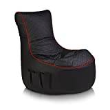 Ecopuf - Pablo Pouf Fåtölj - Sittpåse med förvaringsfickor och hörlurshållare - Snygg Pouf Säck för Gamingstol - Gaming Videofåtölj - Gamingdyna - 77x84cm, Svarta och röda ränder