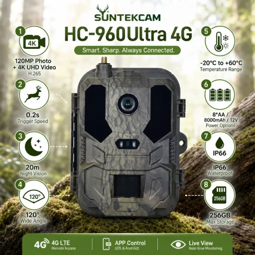4G LTE Hunting Camera with Built-in SIM APP Control 4K Live Video Stream Cloud Service FTP SMTP 8000mAh Battery HC-960Ultra-LI