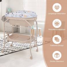 Puslebord med badekar Bærbart puslebord med PVC-pude 86 x 50 x 100 cm beige