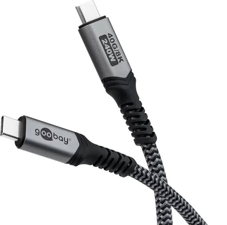 Goobay USB-C -kabel med tekstilkappe, USB4 , 240 W, 40 Gbit/s, Power Delivery, 1,8 m
