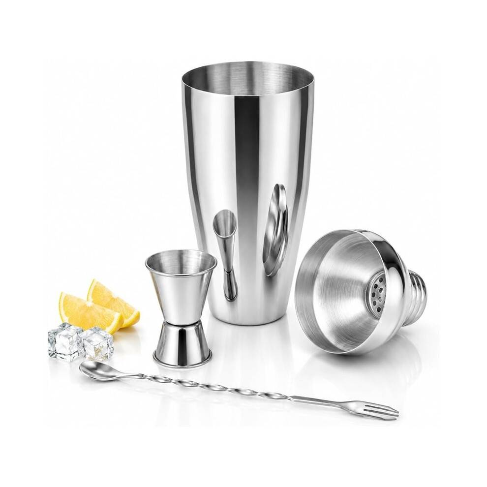 24-Ounce Cocktail Shaker Set, High Quality Stainless Steel Shaker Includes Built-in Strainer, Jigger & Mixing Spoon