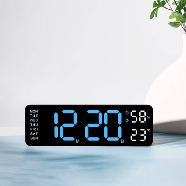 Digital väckarklocka med stora siffror, temperaturvisning, tyst gång och ställbart alarm för sovrum och kontor Black+Blue