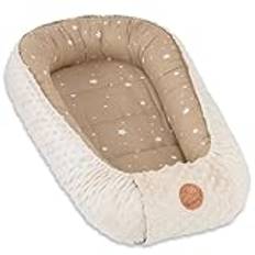 Nest för baby - babynest nyfödd Minky babynest för spjälsäng mångsidigt bärbart babynest kramvänligt tillbehör för spjälsäng varm vinterkokong Beige med Vita Stjärnor