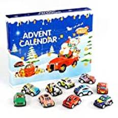 Adventskalender med små leksaksbilar, 24 stycken pull-back-bilar, nedräkningspresent inför jul, julkalender med bilar, julklapp för barn