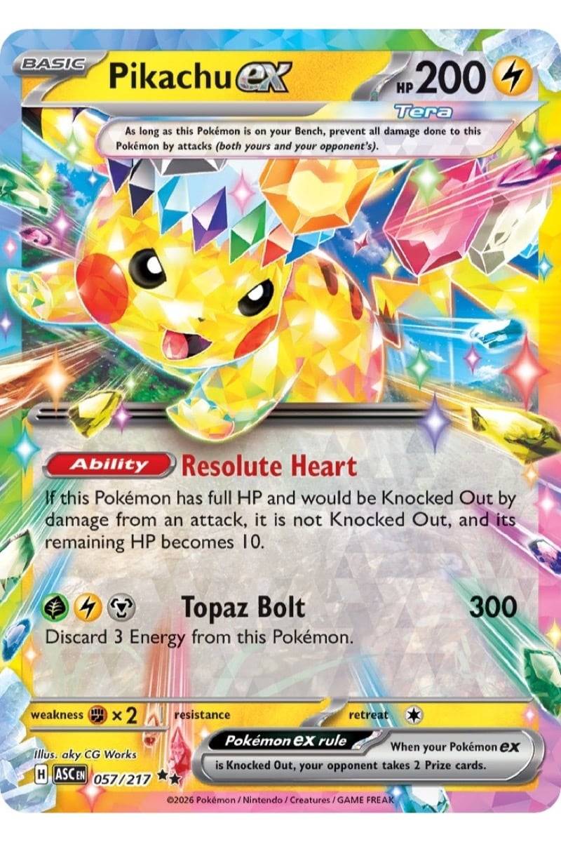 Pokémon Pikachu ex 57/217 Ascended Heroes - Pokemon kort - EX kort - Pocket Monster.