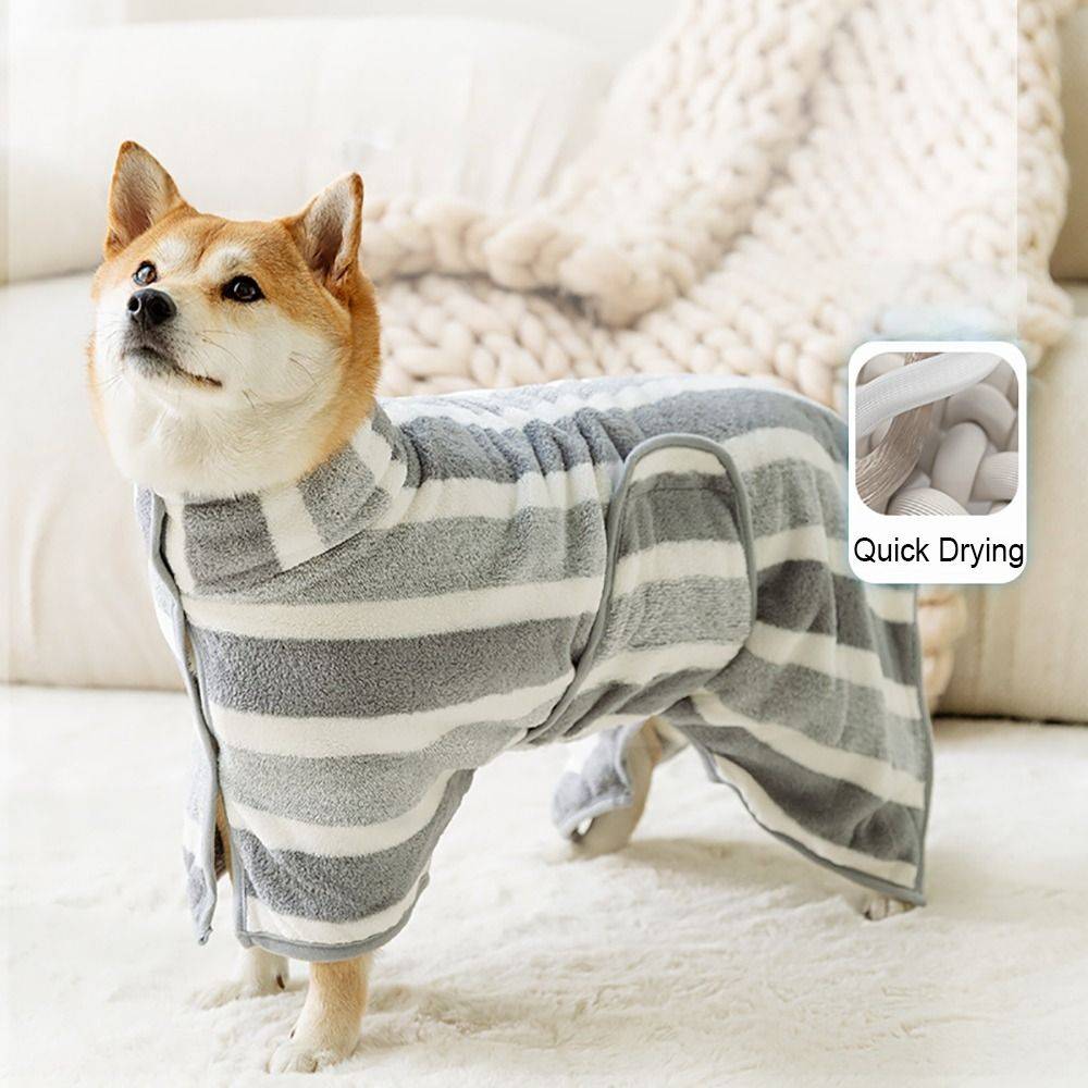 High Quality Water Absorption Dog Bathrobe Microfiber Stripe Pet Clothes Thickened Quick Drying Cat Towel Travel