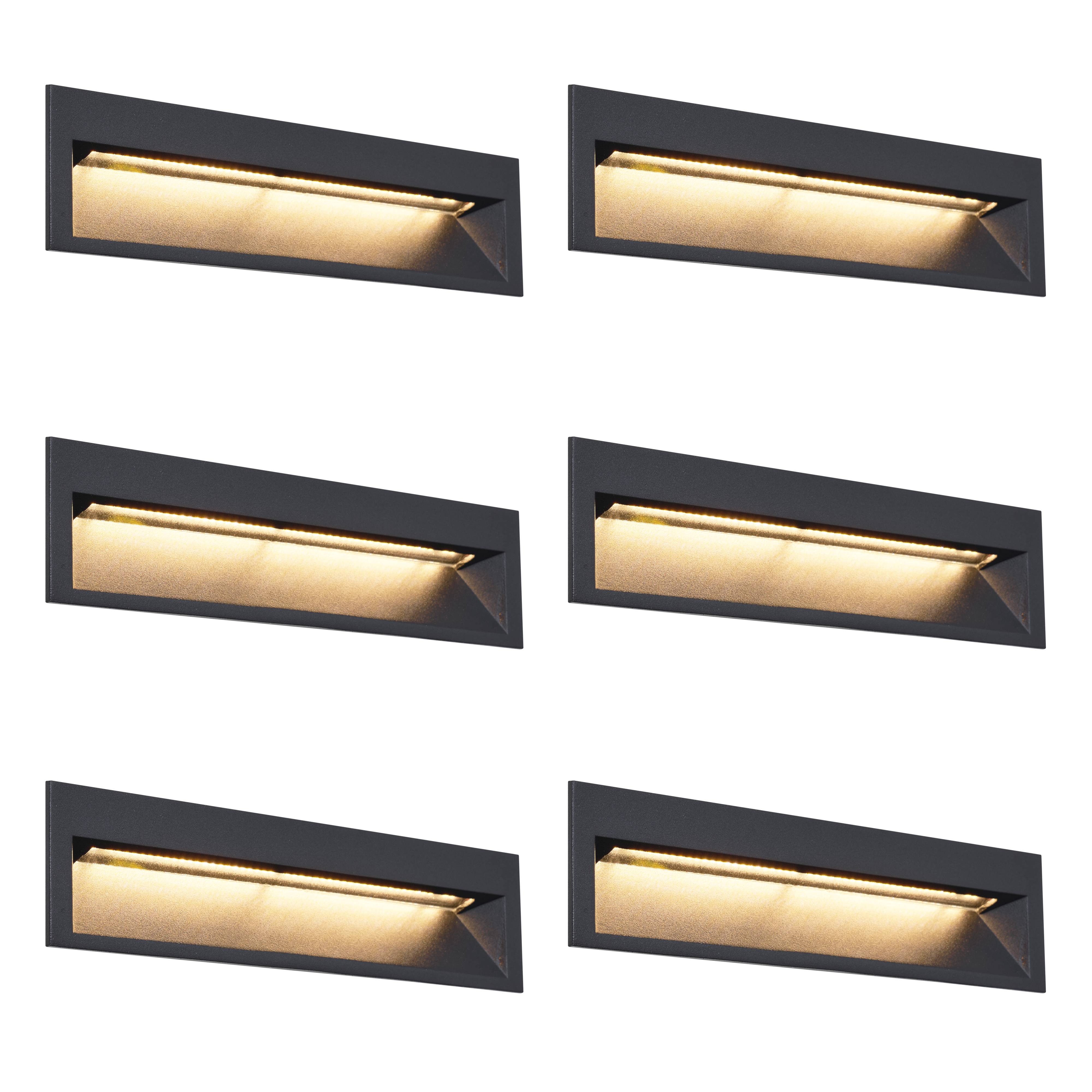Set med 6 moderna infällda vägglampor svart 28 cm inkl. LED IP65 - Mert