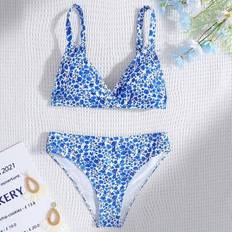 Tween Girl's Blue Ditsy Floral Camisole Bikini Beach Vacation Badkläder Set - Blå (8Y,9Y,10Y,11Y,12Y)