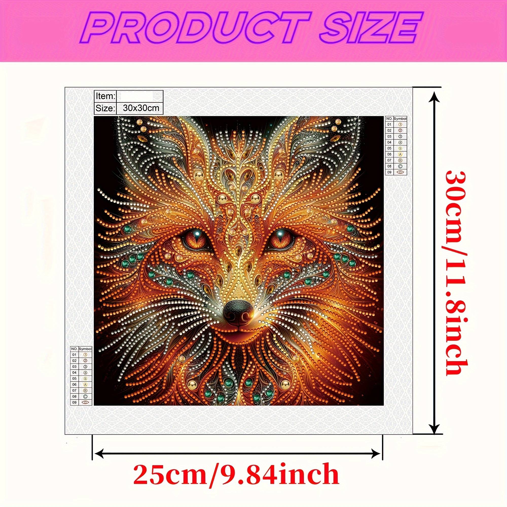 TEMU 5d Diy Diamond Painting Kit For Beginners - Fox Design With Unique Shaped Crystals, Living Room, Bedroom, Study Wall Decor - 11.8x11.8 Inches, Frameless