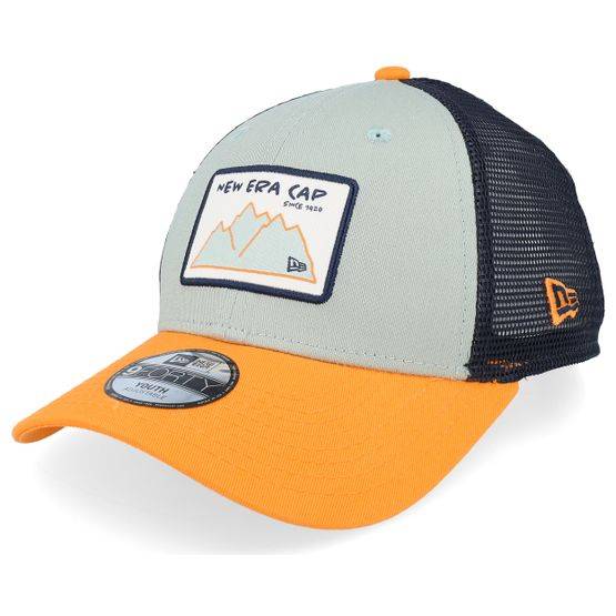 New Era - Grön trucker Keps - Kids 9FORTY Evergreen/Black/Orange Trucker @ Hatstore