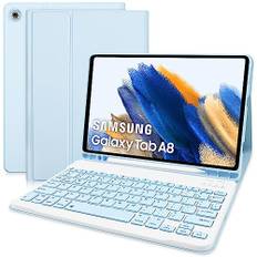 Tangentbordsfodral till Samsung Galaxy Tab A8 10.5 fodral med Bluetooth-tangentbord för Galaxy Tab A8 10,5 tum SM-X200/X205/X207 avtagbart trådlöst tangentbord surfplatta fodral, blå