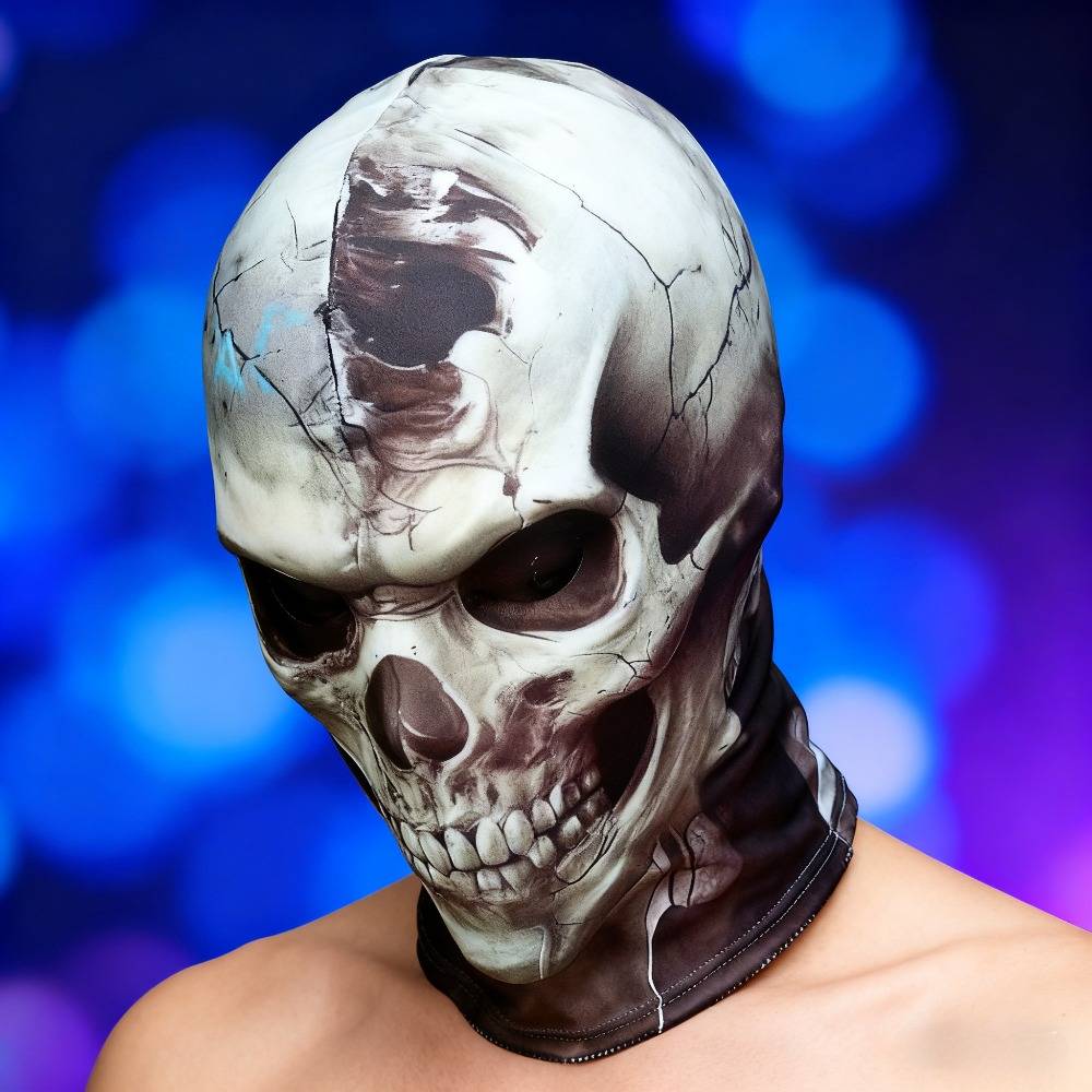 3D Realistic Skull Mask with Elastic Breathable Mesh Headband Comfortable Halloween Costume Accessory Horror Theme for Cosplayer