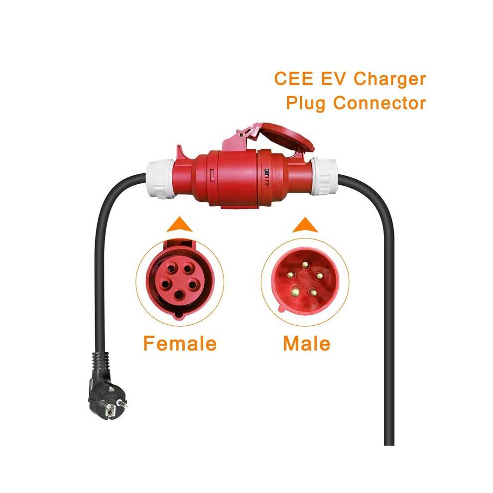EV Charger Female Plug 5 Pins Socket Adapter Connect with 16A 3 Phase 11KW Portable Charger EU Plug