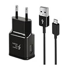 USB-Laddare, Snabbladdare, Strömadapter med Micro USB Data- och Laddningskabel kompatibel med Samsung Galaxy S6/S6 Edge/S6 Edge +/S7/S7 Edge/S5/S4/S3/S2/Note 4/5/A03/J7/J5/J3 Mobiltelefon (Vit)