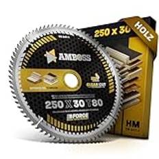 Amboss Werkzeuge® Cirkelsågklinga av hårdmetall 250 x 30 mm, tand 80 mm, växeltand för trä, superfintandad, för Dewalt DWE, 7492 Holzkraft, ST 1 Ferm, TSM1033, Holzmann, Atika, Bernardo och Scheppach