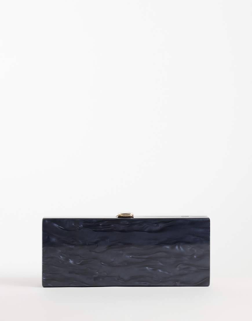 ASOS DESIGN hardcase clutch i grå marmor-Sølv - No Size