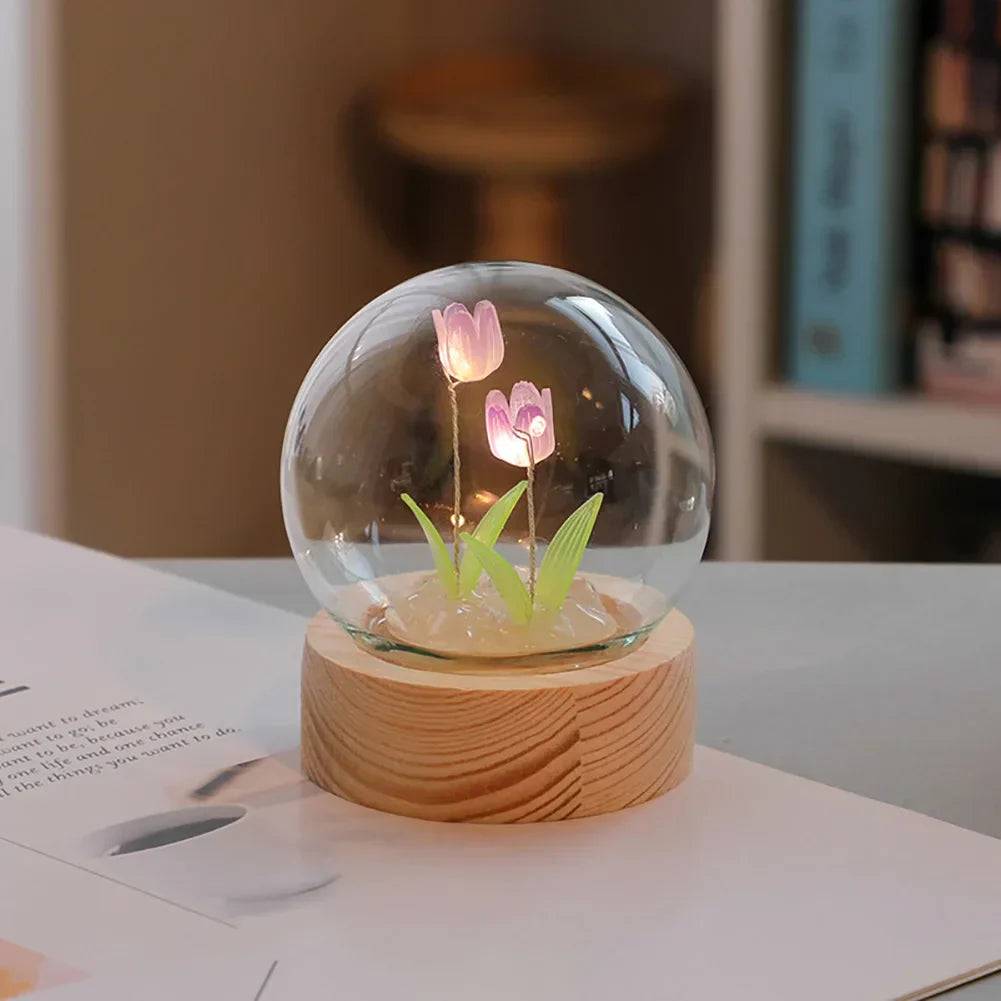 TulipGlow Elegant Blommig Bordslampa – Fina Belysning - 2 Lila
