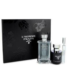 Prada L'homme by Prada Gift Set -- 3.4 oz Eau De Toilette Spray + .34 oz Mini EDT Spray + 3.4 oz Shower Cream - '--