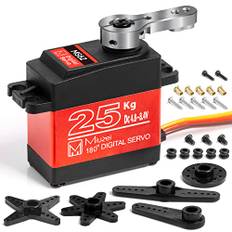 Miuzei Lenkservo 25kg Servo Motor Digital Waterproof Metall Gear Modellbau für RC Auto 1/10 1/8 1/12 Flugzeug Robot Arm Ferngesteuertes Boot 8,4V Dc High Speed Torque 180° mit Kabel 25T Horn Zubehör