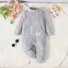 Minimalistisk stil Baby Girls Stickad Halv Turtleneck Jumpsuit, Varm & Casual, Höst/Vinter - Grå (6-9M,9-12M,12-18M,18-24M)