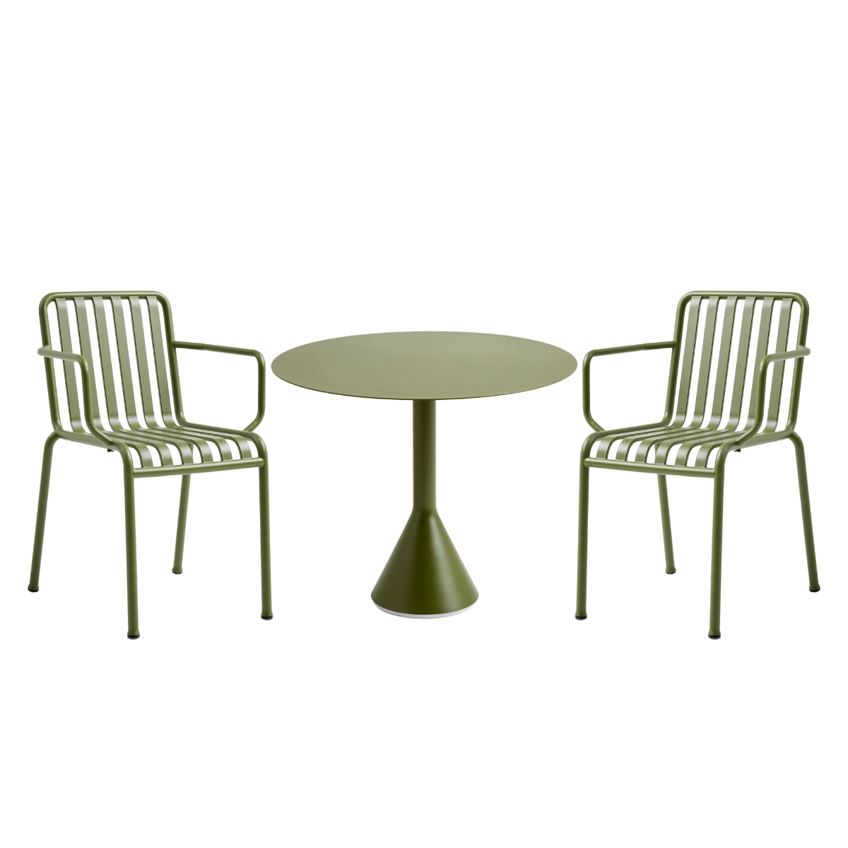 HAY Palissade Sæt 2 x Palissade Armchair Og Et Cone Table Ø90 - Olive