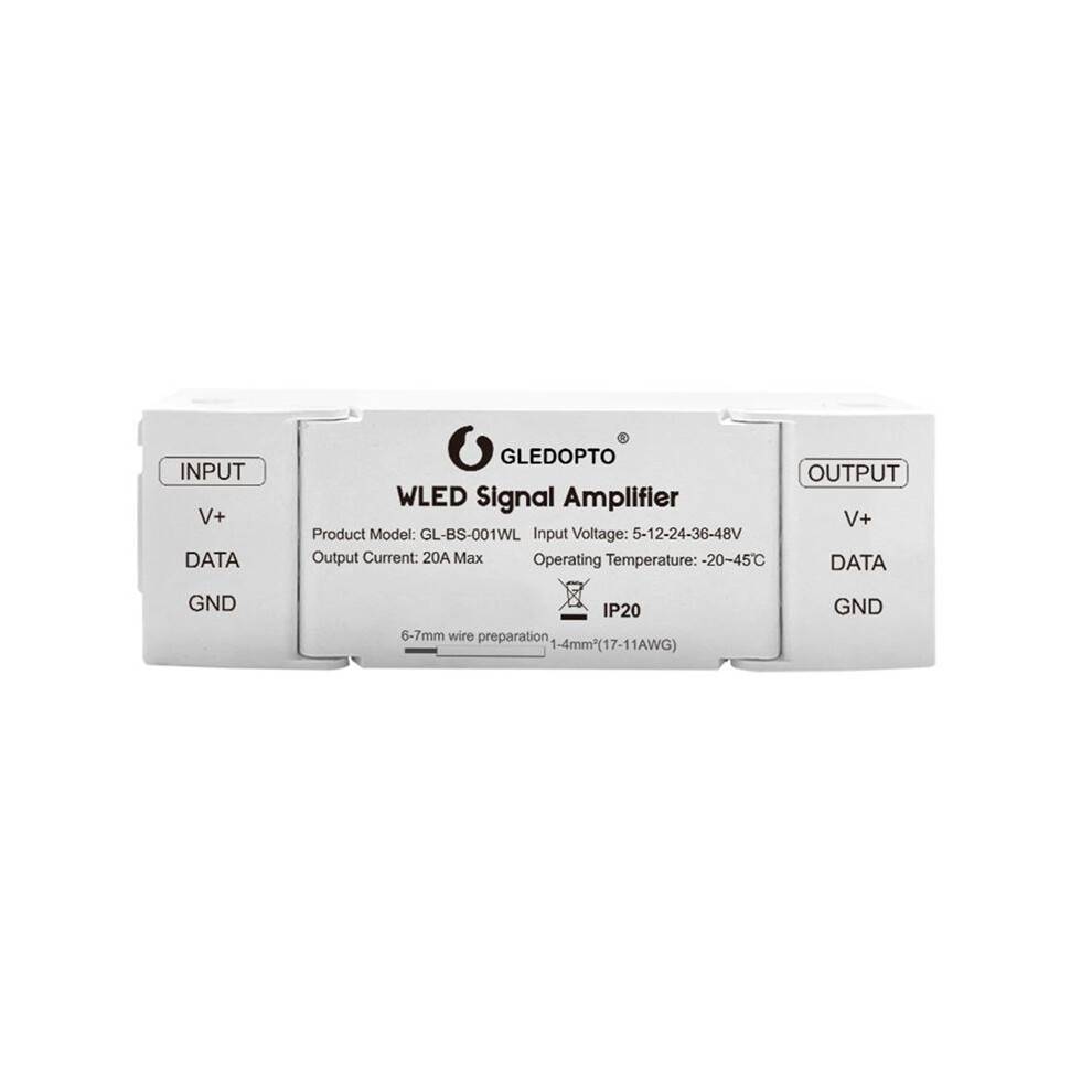 GLEDOPTO WLED Signal Amplifier 10m Extension Flicker-Free LED Strip Enhancer for WS2811 WS2812 SK6812 Digital Controller